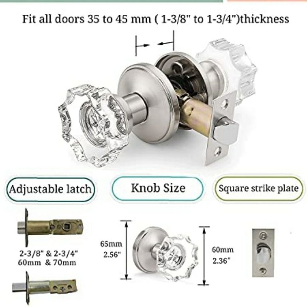 1 Pack Octagon Glass Door Knobs Crystal Style with Satin Nickel  - Picture 5 of 7